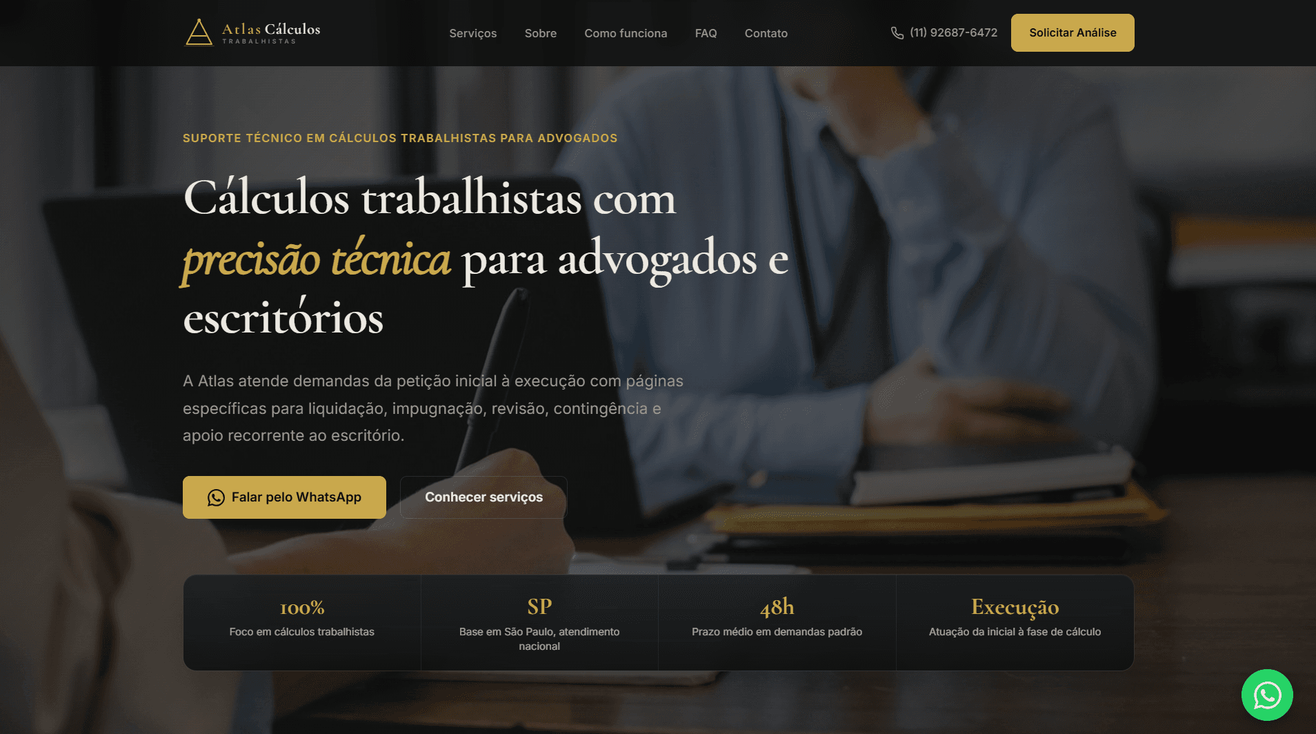 Screenshot do site Atlas Cálculos