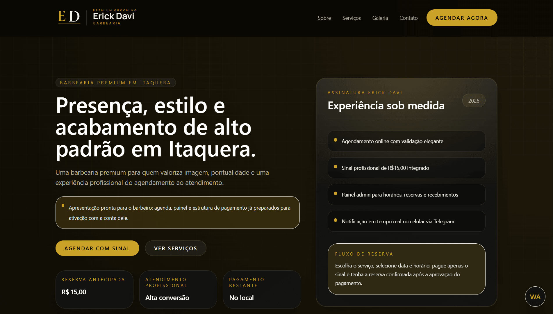 Screenshot do site Erick Davi Barbearia